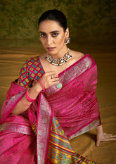 Rani Pink Rasian Silk  Bandhani Printed Saree